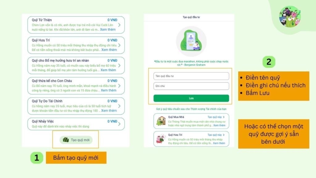 Cách tạo Quỹ đầu tư tích sản trên App Cú Thông Thái