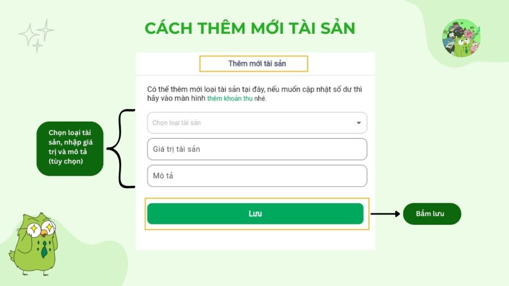 Cách thêm mới Tài sản 
