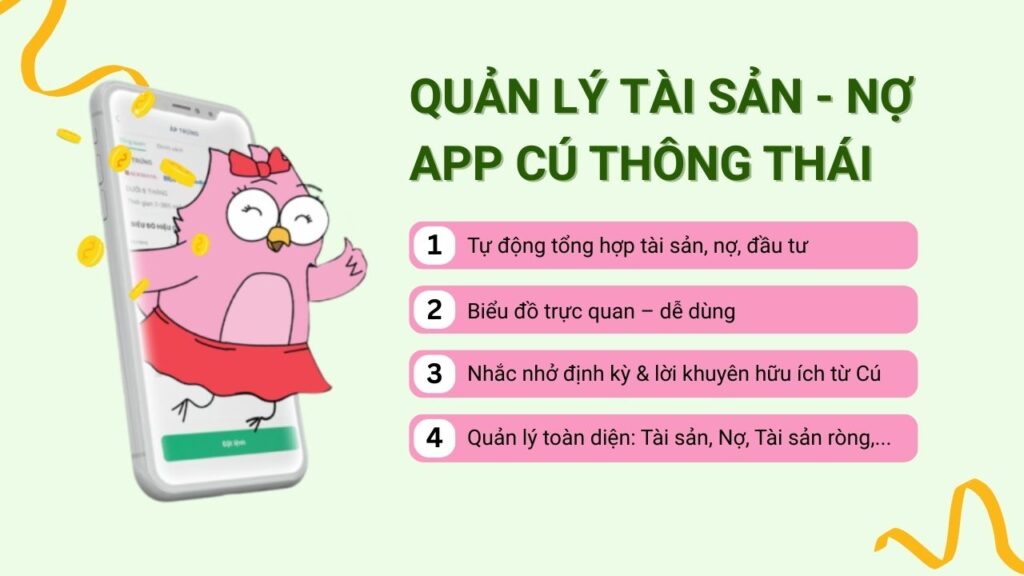 Quản lý tài sản và nợ bằng app Cú Thông Thái
