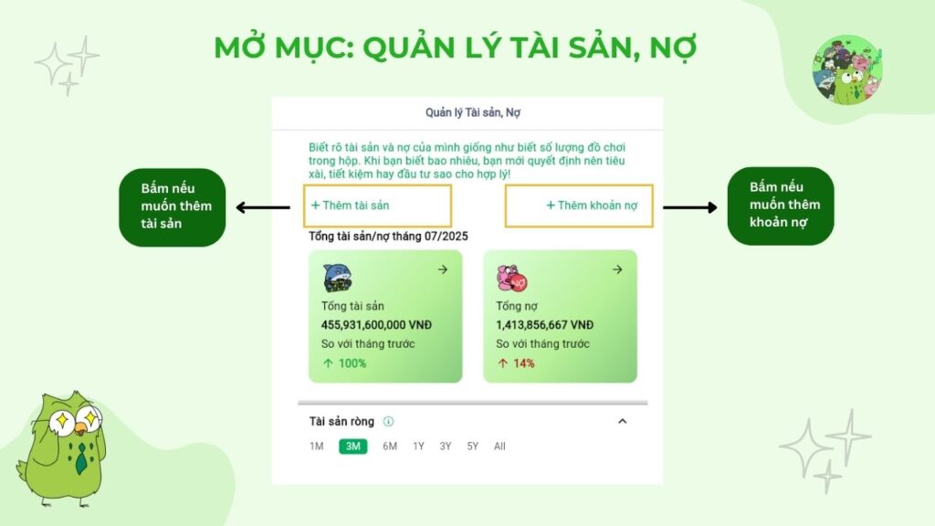Cách thêm mới Tài sản và Nợ trên app Cú Thông Thái chi tiết 