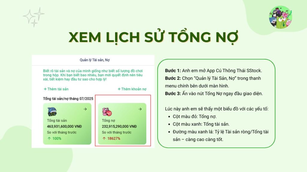 Cách xem lịch sử Tổng nợ