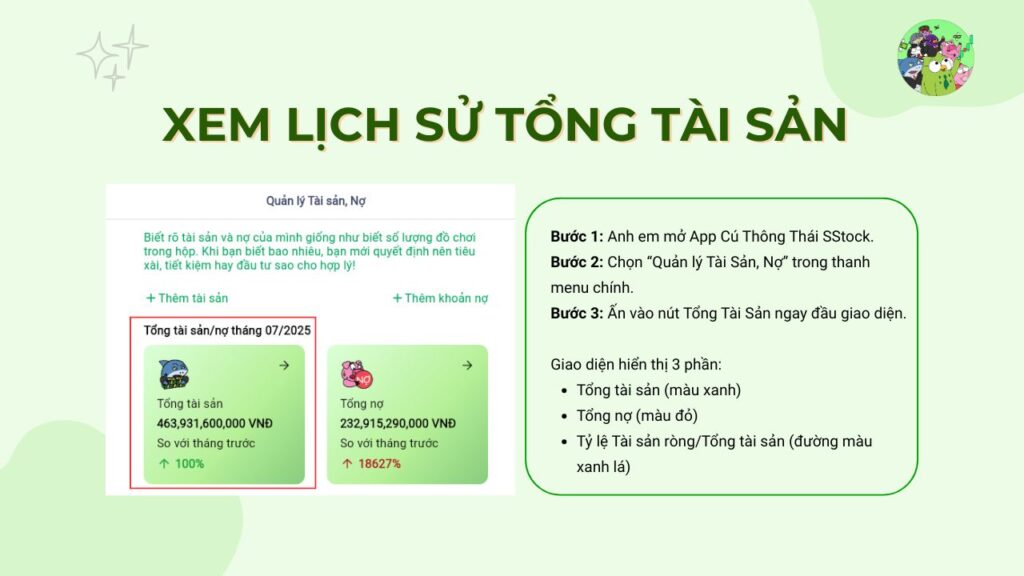 Cách xem lịch sử Tổng tài sản